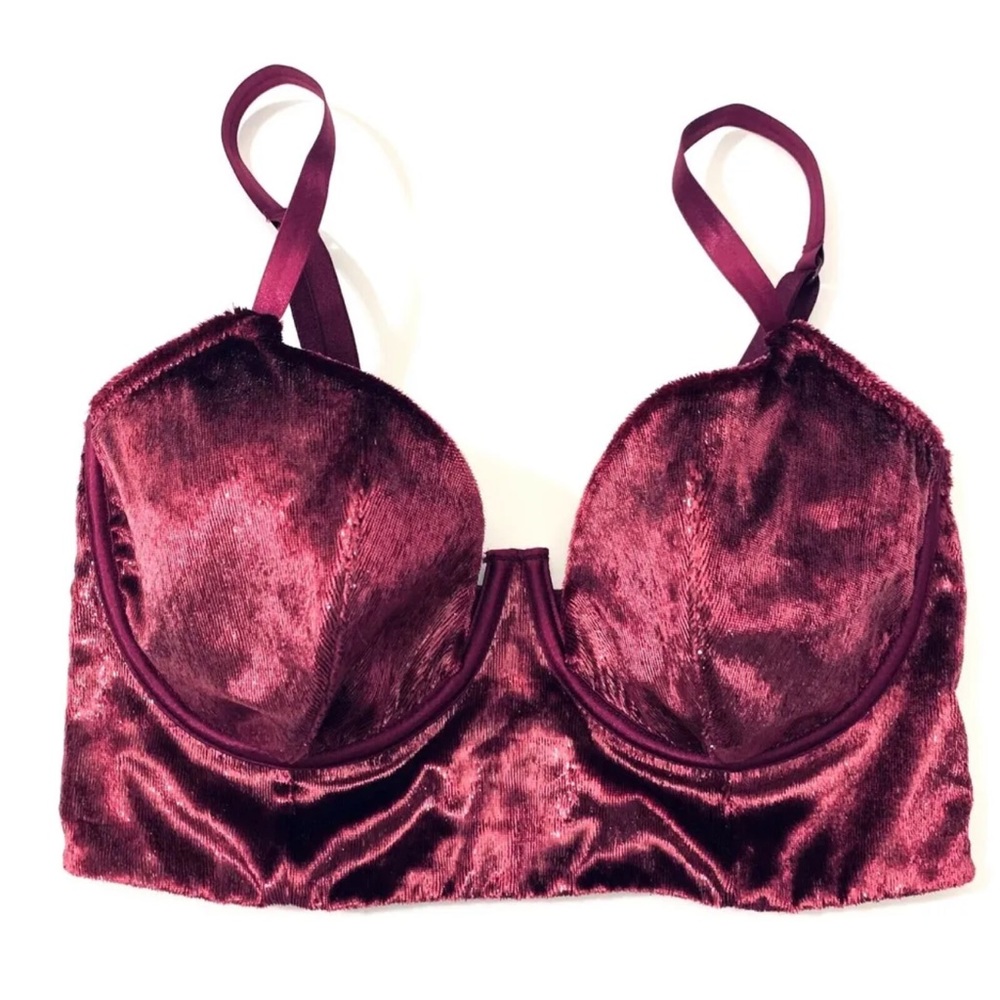 $50 Victorias Secret Very Sexy Sparkly Velvet Balconet Long Line Lined Crop Bra - Picture 2 of 5